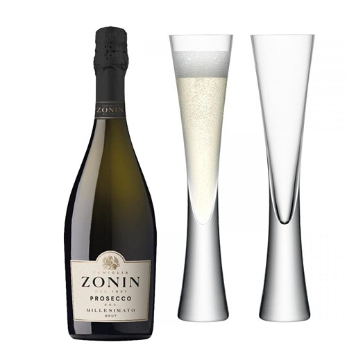 Zonin Prosecco Brut Millesimato DOC with LSA Moya Flutes